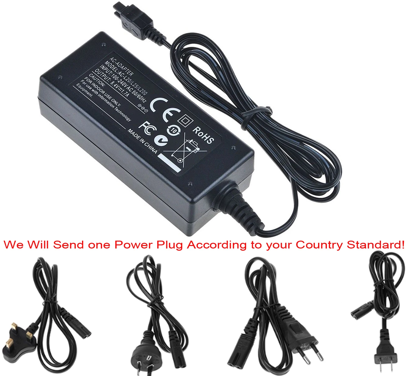 

AC Power Adapter Charger for Sony DCR-HC30E, DCR-HC32E, DCR-HC33E, DCR-HC35E, DCR-HC36E, DCR-HC37E, DCR-HC38E Handycam Camcorder