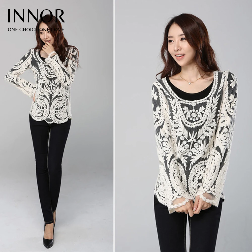 Выдалбливают цветочные кружева блузка Для женщин элегантные топы Прохладный