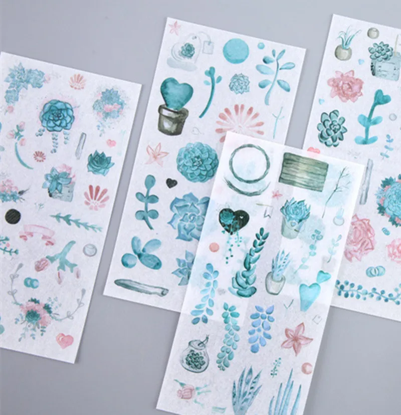 

6 Sheets/pack Green Succulent Plants Decorative Stationery Stickers Scrapbooking Diy Diary Album Stick Lable