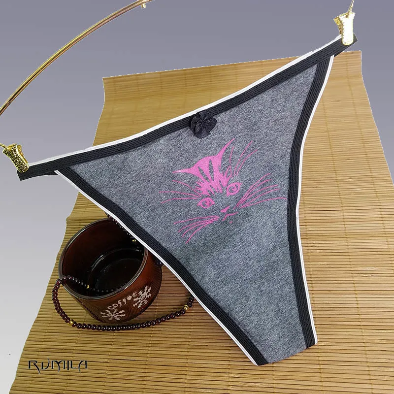 Хлопок кошка черный серый женские сексуальные стринги нижнее белье трусики для