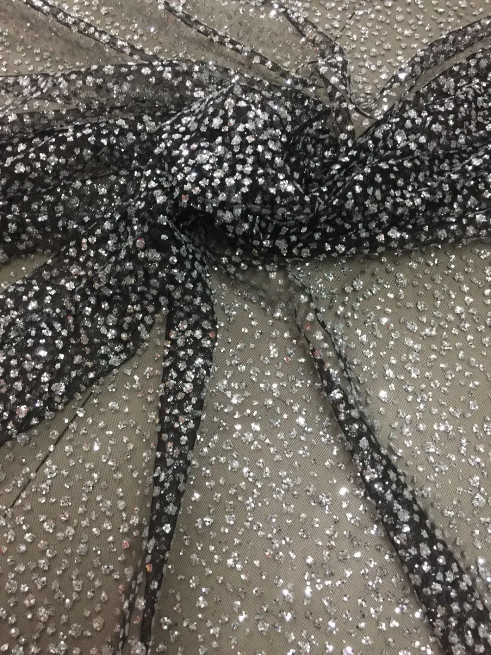 

stock 5yards HQ41# Black cloth and silver dots flash powder lace fabric for bridal wedding dress/sawing Free shipping