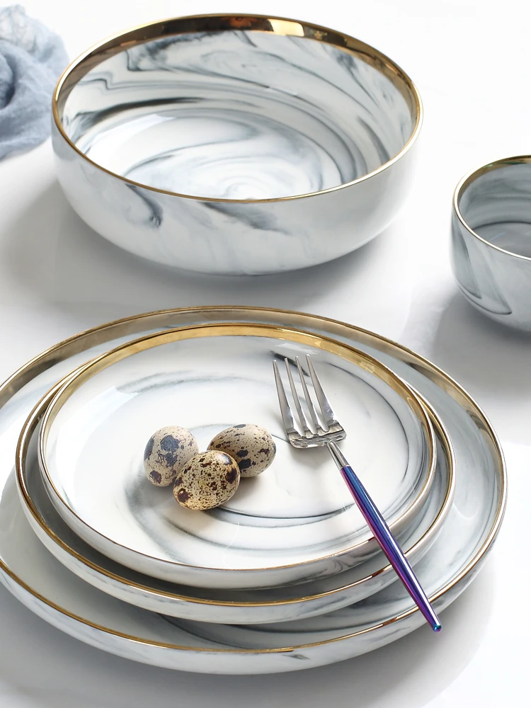 Мраморный узор керамическая посуда рисовая чаша для кухни суповая блюдо тарелка