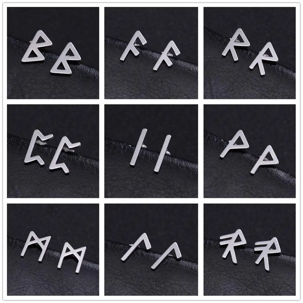 

EUEAVAN 20 Pair Runes Letter Earrings for Women Nordic Viking Amulet Stainless Steel Girls Stud Earring Jewelry Gifts 2023 Trend