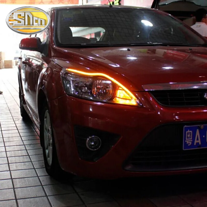 Для Ford Focus 2 MK2 2009-, автомобильный стильный светодиодный светильник на голову для бровей, дневной ходовой светильник DRL с желтым сигналом поворота, светильник