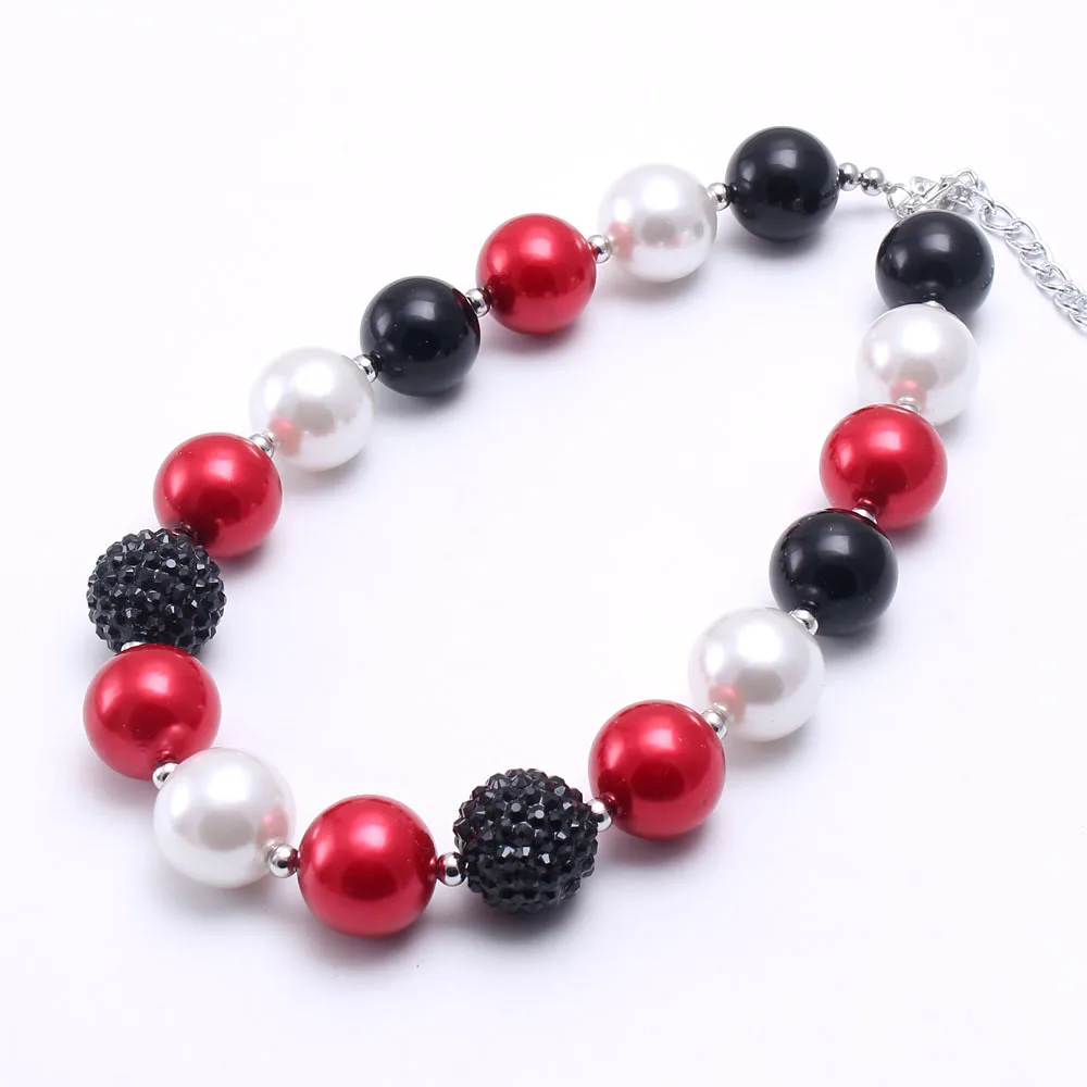 MHS.SUN 2PCS Pearl Beads Baby Kid Chunky Necklace Red+Black Color Girl Kids Bubblegum Bead Children Jewelry | Украшения и