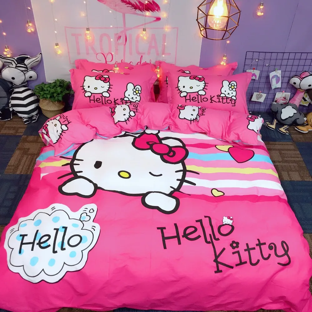 Распродажа комплект постельного белья с рисунком Hello Kitty Daroemon Cat фиолетово