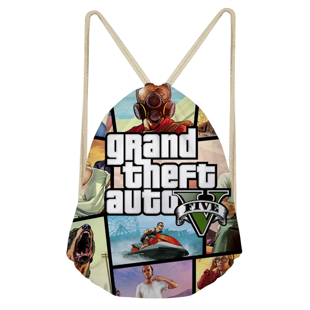 as picture THIKIN Заказные сумки для плавания для мужчин мальчиков 3D GTA 5 игра мультфильм напечатанный рюкзак школьный ничья струна водонепроницаемая сумка для женщин - Цвет: as picture