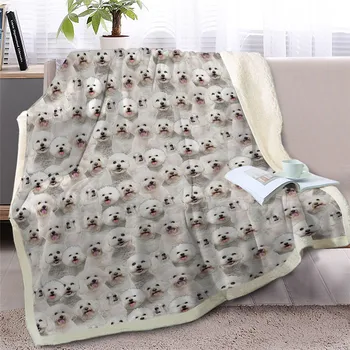 BlessLiving Bichon Sherpa Blanket on Beds Lovely White Dog Soft Throw Blanket for Kids Animal Bedspreads 3D Print Bedding manta 2