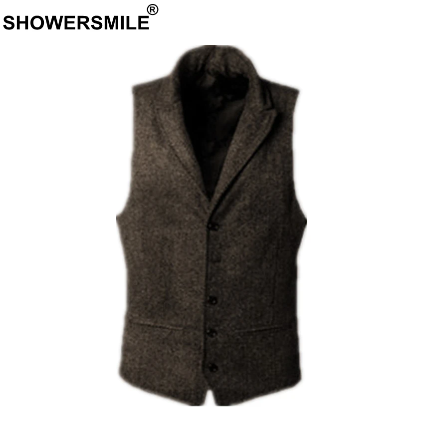 SHOWERSMILE твидовая куртка Мужская s шерстяные жилеты осень зима винтажный жилет мужская одежда жилет британский стиль размера плюс 4xl костюм жилет