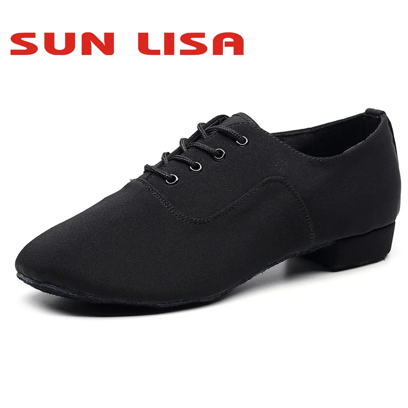 SUN LISA/черные мужские домашние туфли-оксфорды с кожаной подошвой на не сужающемся книзу массивном каблуке; кроссовки для бальных танцев, танго, сальсы; Современная обувь для латинских танцев