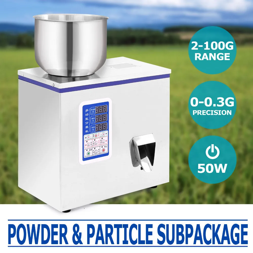 

Happybuy Stainless Steel Powder Filler Machine 2-100g Automatic Particle Weighing Filling Machine for Tea Seed Bean