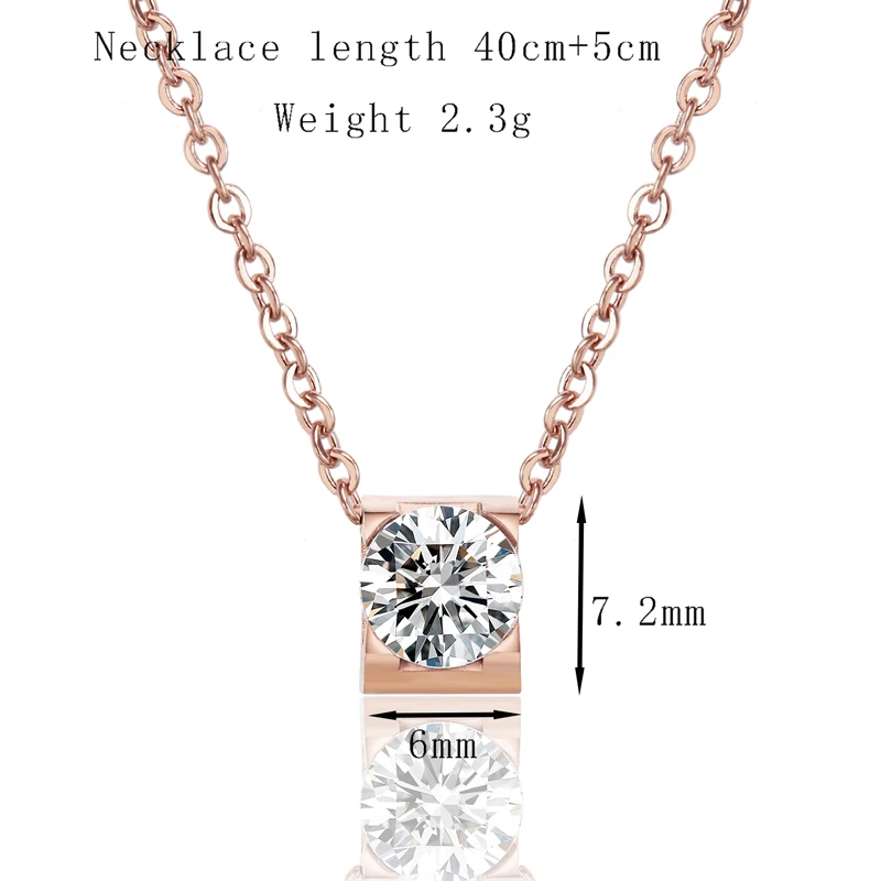 Beautiful Titanium Steel Rose Gold Square Inlay Shiny Crystal Pendant Necklace Love Jewelry Gift Woman Wholesale | Украшения и