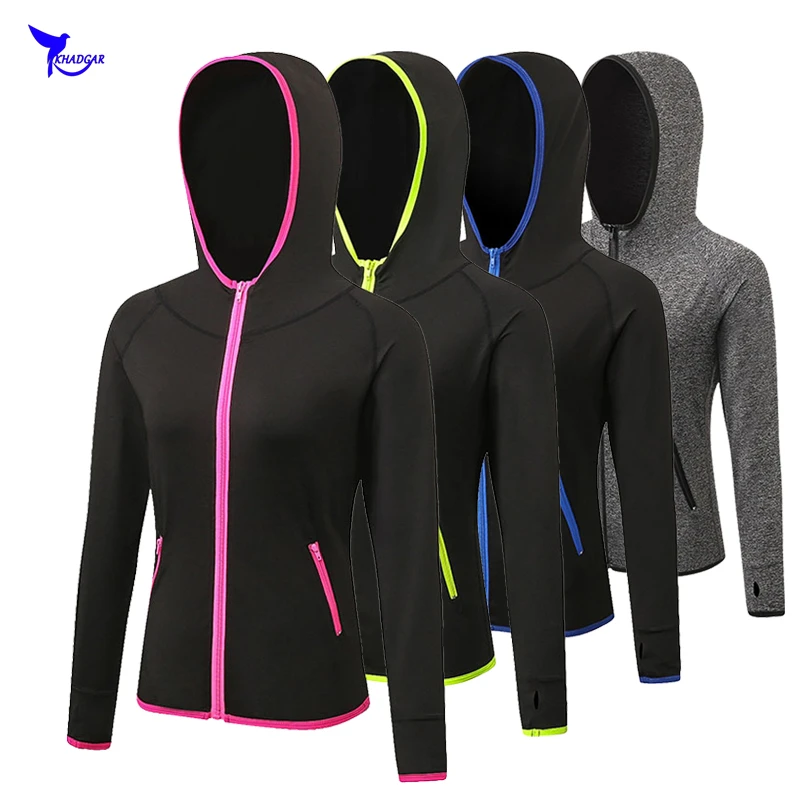 2019 Spring Women Pocket Stretch Workout Quick Dry Hooded Jacket Zippers Gym Fitness Running Sweatshirt Sport Jogging Sportswear | Спорт и