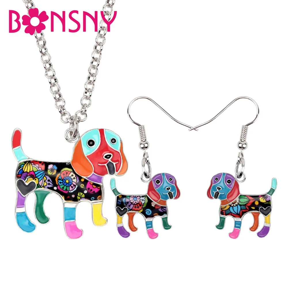 Bonsny эмалированный сплав мультфильм бигль женское ожерелье ювелирные наборы для