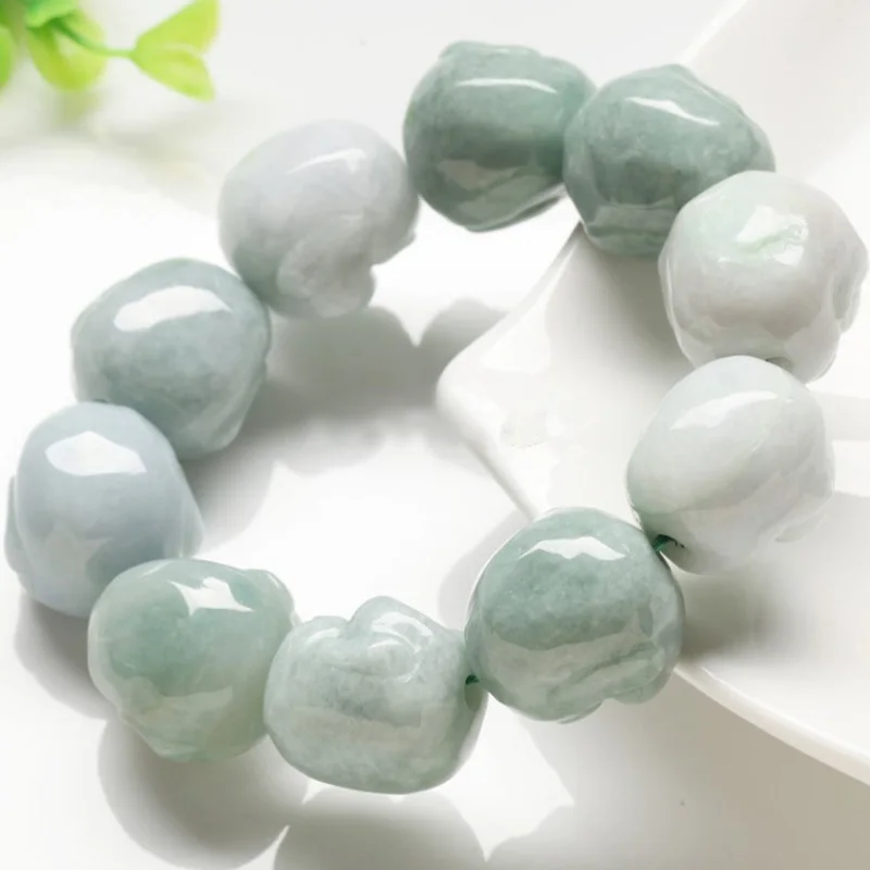 

Natural Myanmar Emerald Buddha Head Bracelets Drop Shipping Luck Amulet Jade Stone Bracelets For Men And Women Gift