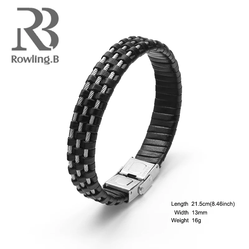 Плетеный браслет для Для мужчин из натуральной кожи инкрустированные Wirerope 316L