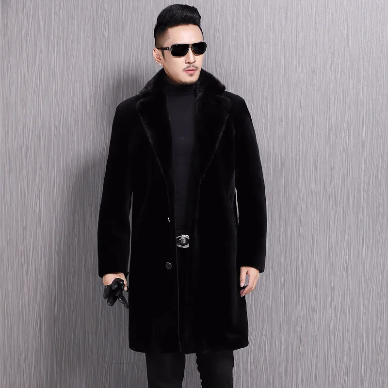 Мужская Шуба с воротником из искусственного меха норки теплая шуба большого