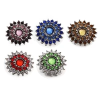 wholesale 056 flower 18mm rhinestone metal button for snap button bracelet necklace jewelry for women silver jewelry
