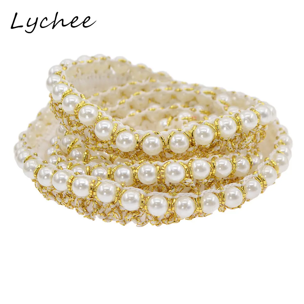 Lychee 1 м полиэфирная пряжа с вышивкой искусственный жемчуг кружевная отделка для