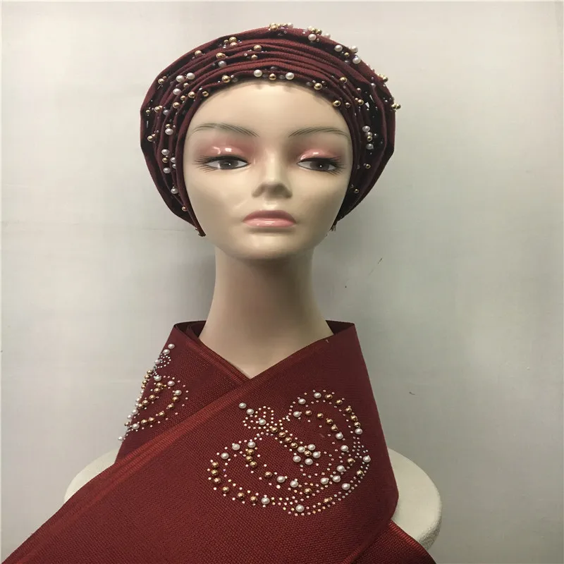 Нигерийский стиль Стразы Aso Oke головной убор женский высокого качества с камнями