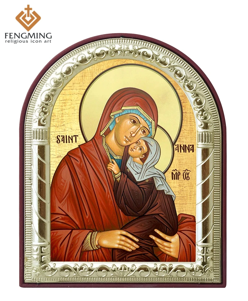 Пластиковая рамка греческая ортодоксальная икона Святая Анна металл серебро