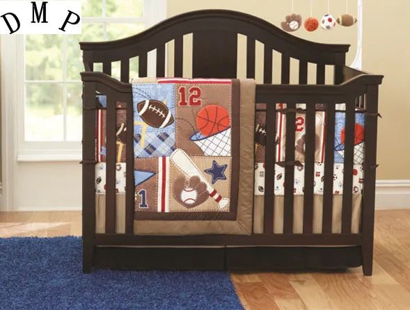 

7PCS Baby bedding set cute hight quality cotton bed set baby crib Embroidered tour de lit bébé(bumper+duvet+bed cover+bed skirt)