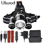 Litwod DZ30 3 T6 8000LM XM-L2 T6 светодиодный налобный фонарь 9000LM светильник ЛОБНЫЙ фонарь фронтальная вспышка для аккумулятора зарядное устройство переменного тока