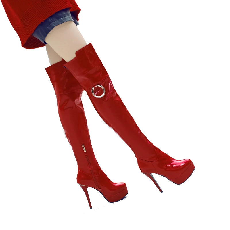 

JK New Arrival Sexy Over The Knee Boots Brand Design Metal Spring Boots 2018 Women's Super High Thin Heel Shoes Bar Style 33-48