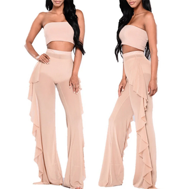 Сексуальные женские пляжные брюки с высокой талией прозрачные расклешенные