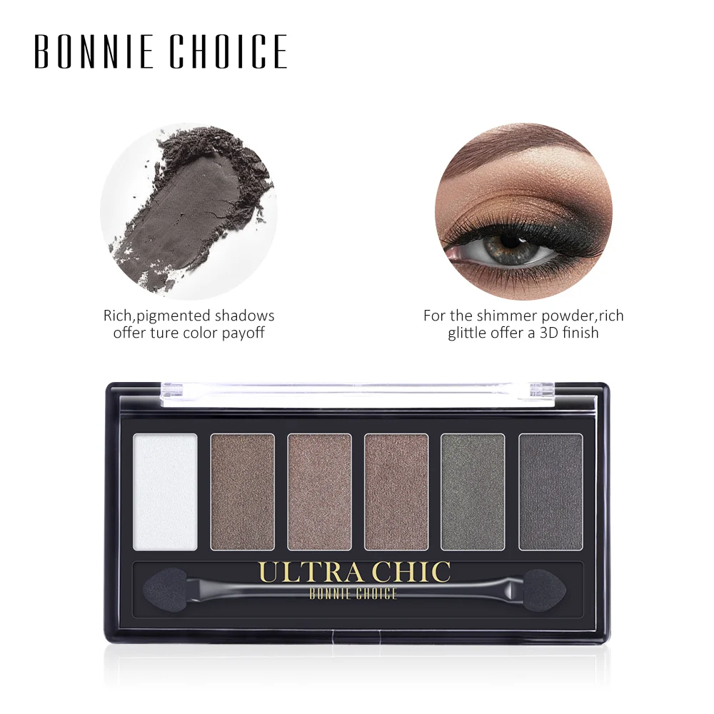 Матовые тени для век BONNIE CHOICE 6 цветов Палетка с кисточкой макияж блеск