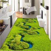 beibehang custom photo wallpaper floor painting grass creek wetland plant 3d pvc self adhesive floor painting papel de parede