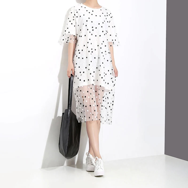 Hongsonghan Женская vestidos платье с volie украшения и dot Pattern Свободные Природные Талия