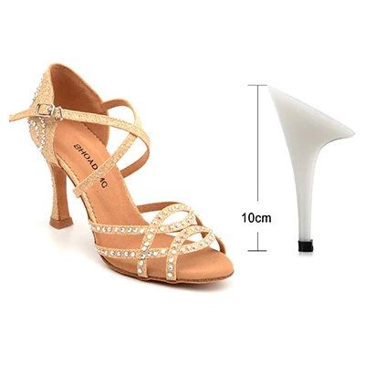 Gold 10cm SHOYDANC со стразами Обувь для танцев Латинской черный/синий/золото/серебро ткань для вспышки Salsa Обувь для танцев женские бальные Обувь для танцев - Цвет: Gold 10cm