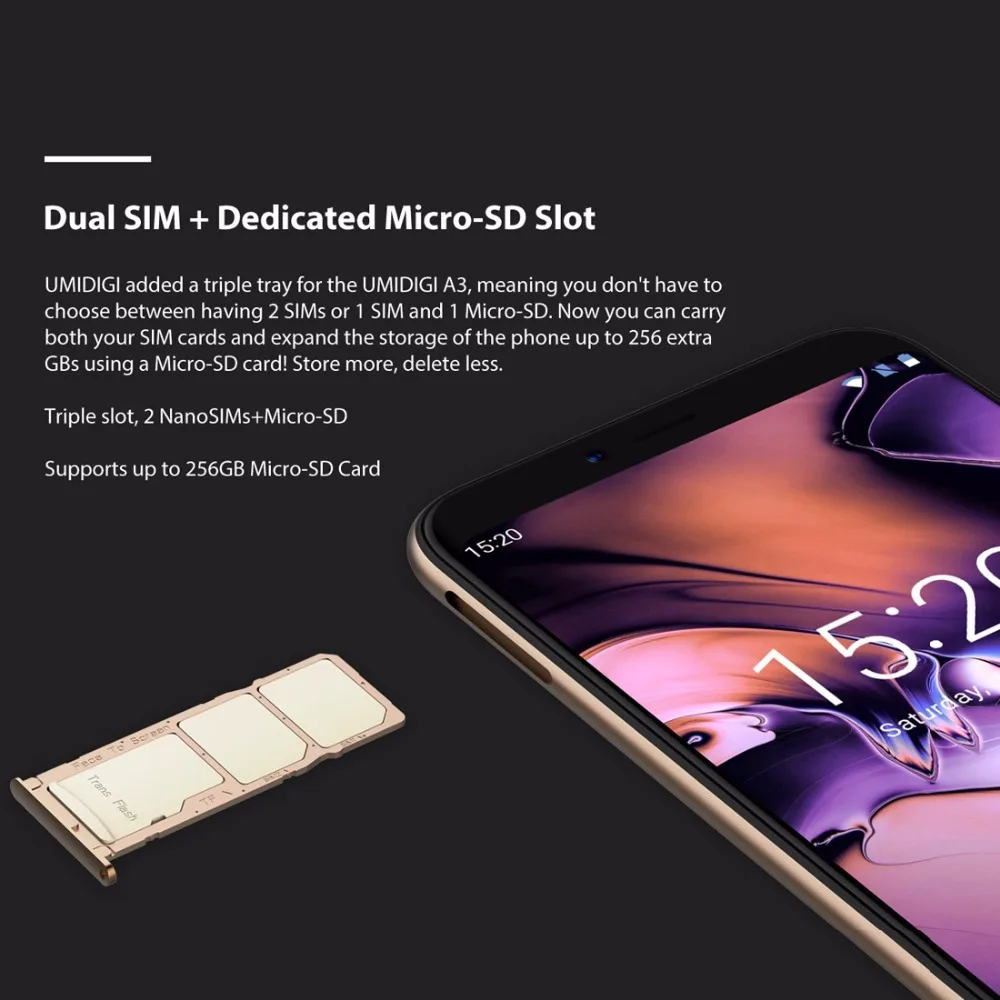UMIDIGI A3 Смартфон с 5 5-дюймовым дисплеем четырёхъядерным процессором ОЗУ 2 Гб ПЗУ 16 12