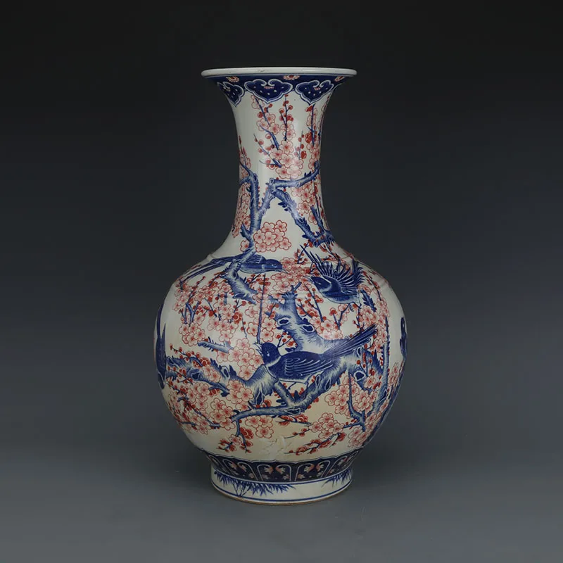 

Фарфоровая ваза в античном стиле QingDynasty, сине-белая красная бутылка для волшебника, ручная роспись, украшение для дома, коллекция и украшение