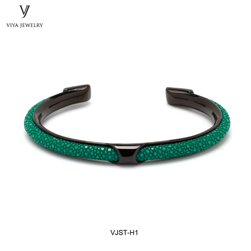 tiffany green black Роскошный Браслет-манжета ручной работы из кожи ската для мужчин из натуральной кожи голубого цвета и розового золота - Окраска металла: tiffany green black