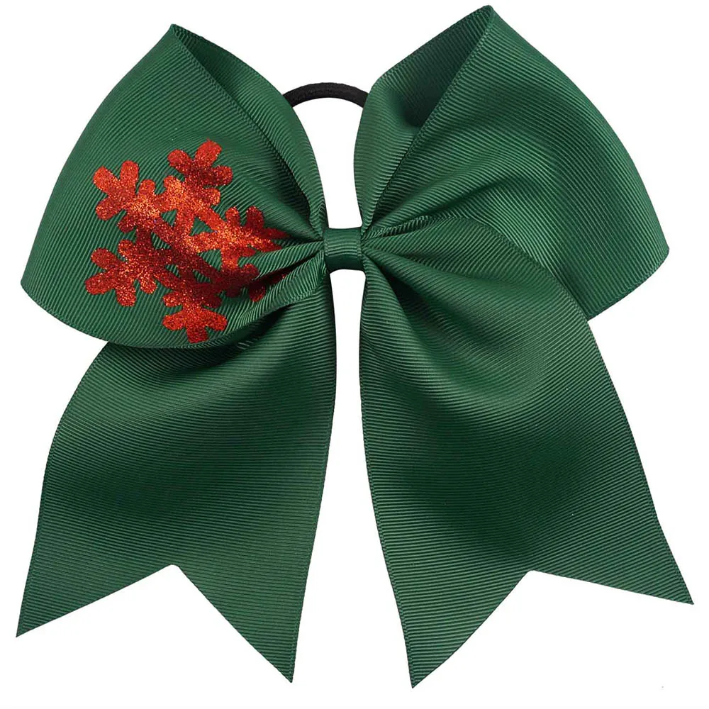 

ncmama 7 Inch Christmas Grosgrain Cheer Bow Snow Flakes Glitter Printed Bow With Elastic Band For Girls Hair Accessories
