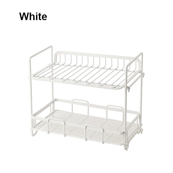 White 2-х уровневые стоящая стойка для кухни ванной комнаты столешница 2-х уровневые органайзер для хранения специй бутылка для банок Полка держатель стойки - Цвет: White