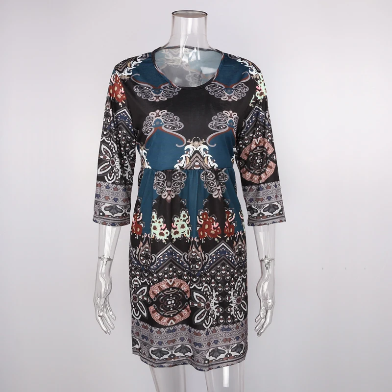 5XL Лето 2019 Boho женское мини платье с круглым вырезом Свободные Большие размеры