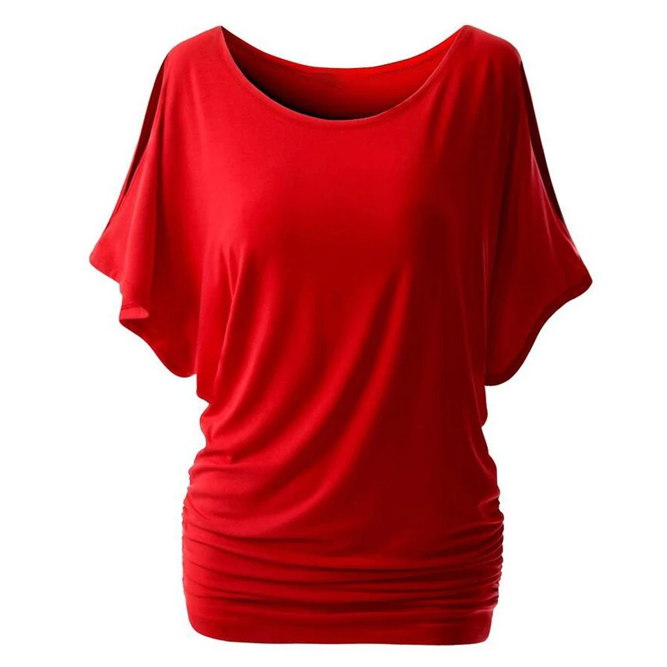 

Cold Shoulder Shirt Vetement Femme 2021 Bare Shoulders Office Frilled Stretch T Shirt Tunic 5xl Shirred Top Ripped T Shirt Women