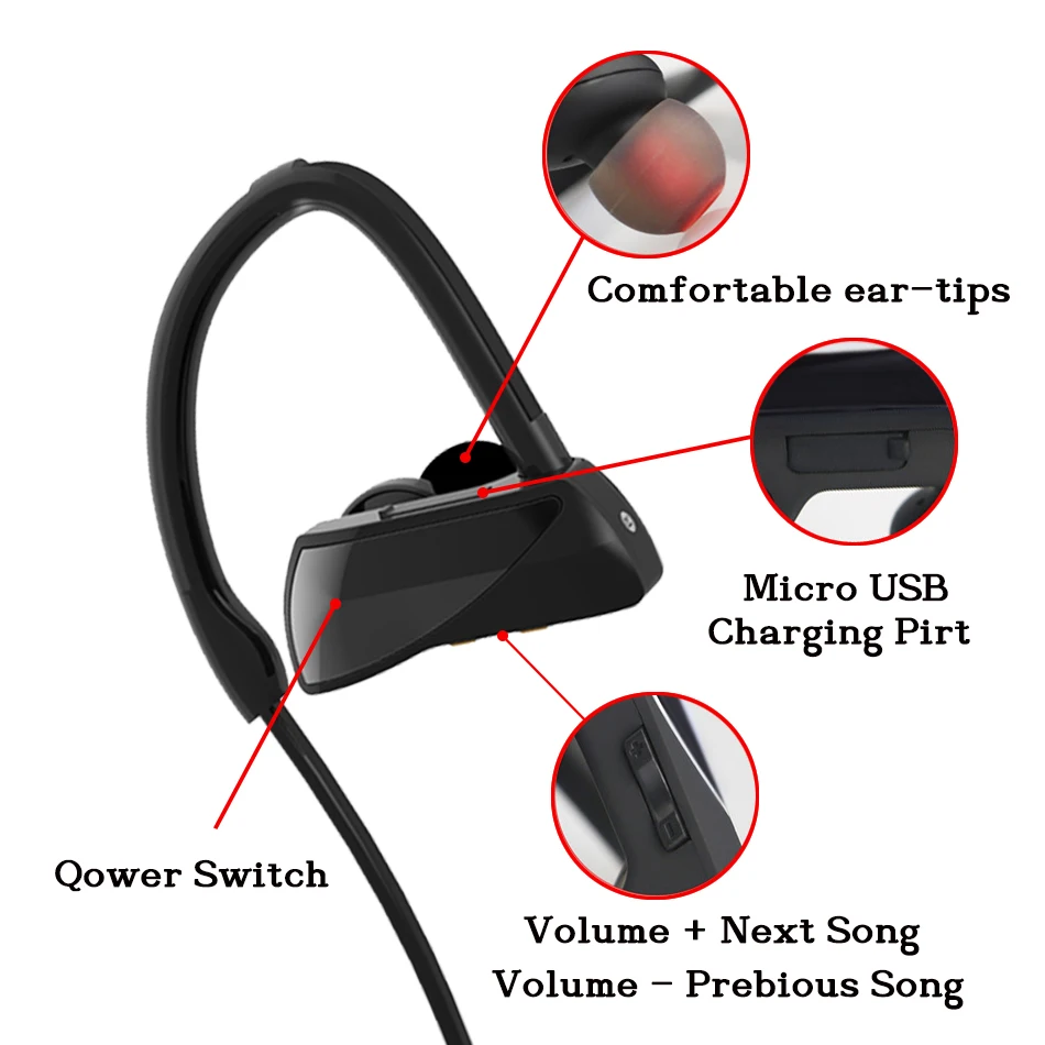 Беспроводные Bluetooth наушники SERVO U12 Спортивная bluetooth гарнитура с крючком