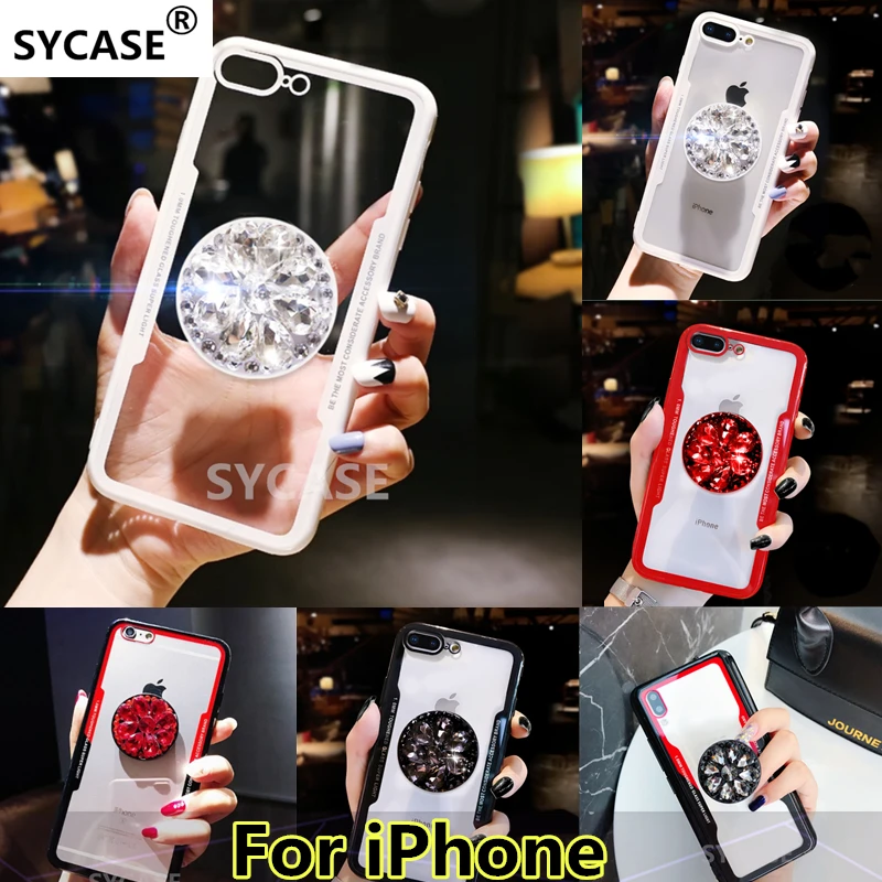 SYCASE Acrylic Back TPU Frame Hybrid rings Phone Case For iPhone X XR XsMax 7 8 6 6S Plus 5 5S SE Anti-knock Protective cover |