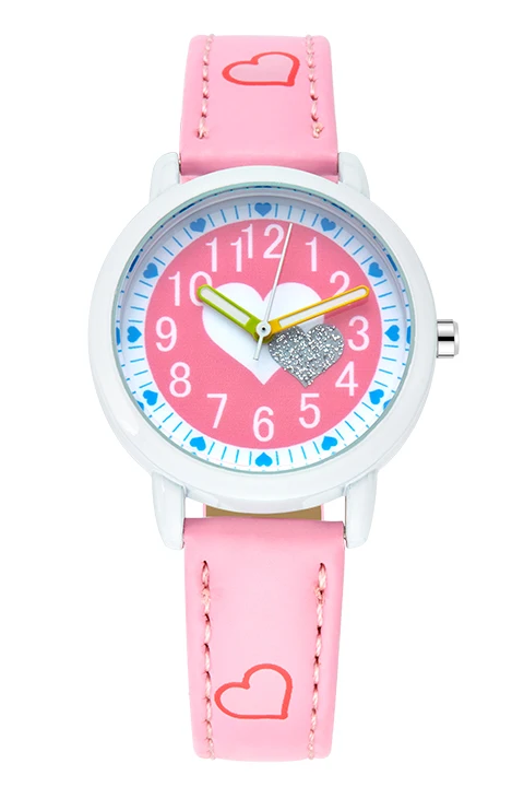 pink watch KEZZI Love Hearts детские наручные часы для девочек с кожаным ремешком с принтом Мультяшные детские часы для студентов кварцевые наручные часы Повседневная мода Horloge - Цвет: pink watch
