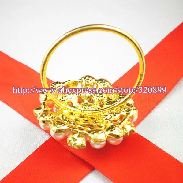 (250 шт./лот) позолота жемчуг и горный хрусталь держатели для салфеток Украшение