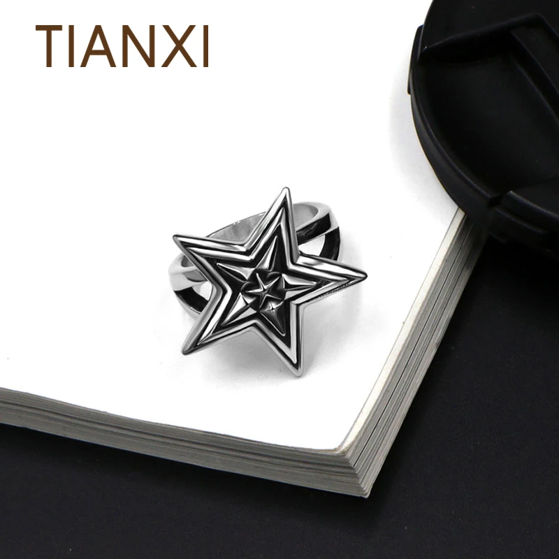 TIANXI Vintage Europe 316L Stainless Steel Ring High Quality Pentagram Style Biker Men Fashion Punk Gothic Jewelry | Украшения и