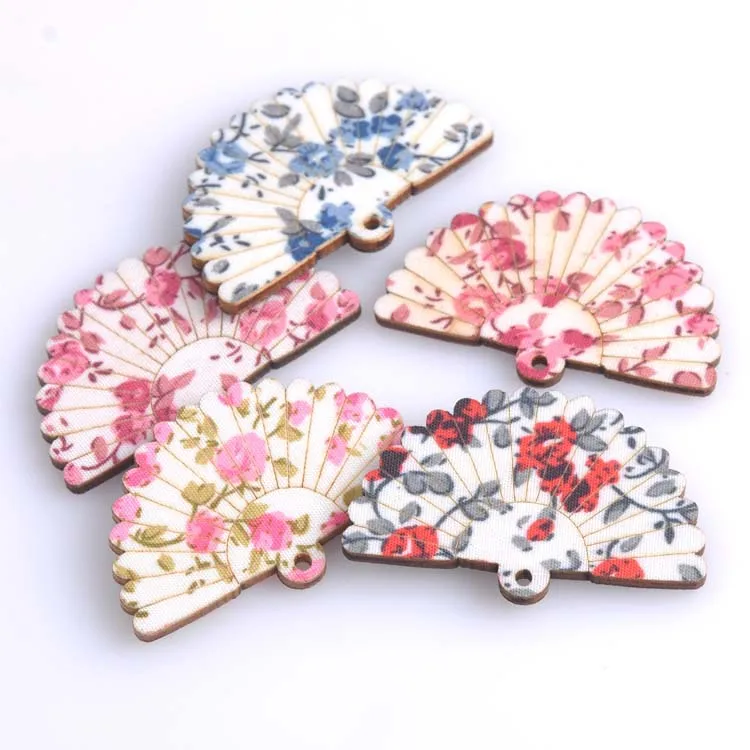 30 шт. милые разноцветные веер из ткани Деревянные Подвески для шитья