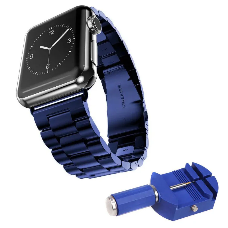 Сменный ремешок из нержавеющей стали для Apple Watch, ремешок для iWatch серии 5 4 3 2 1 42 мм 38 мм 44 мм 40 мм металлический браслет - Цвет ремешка: Blue