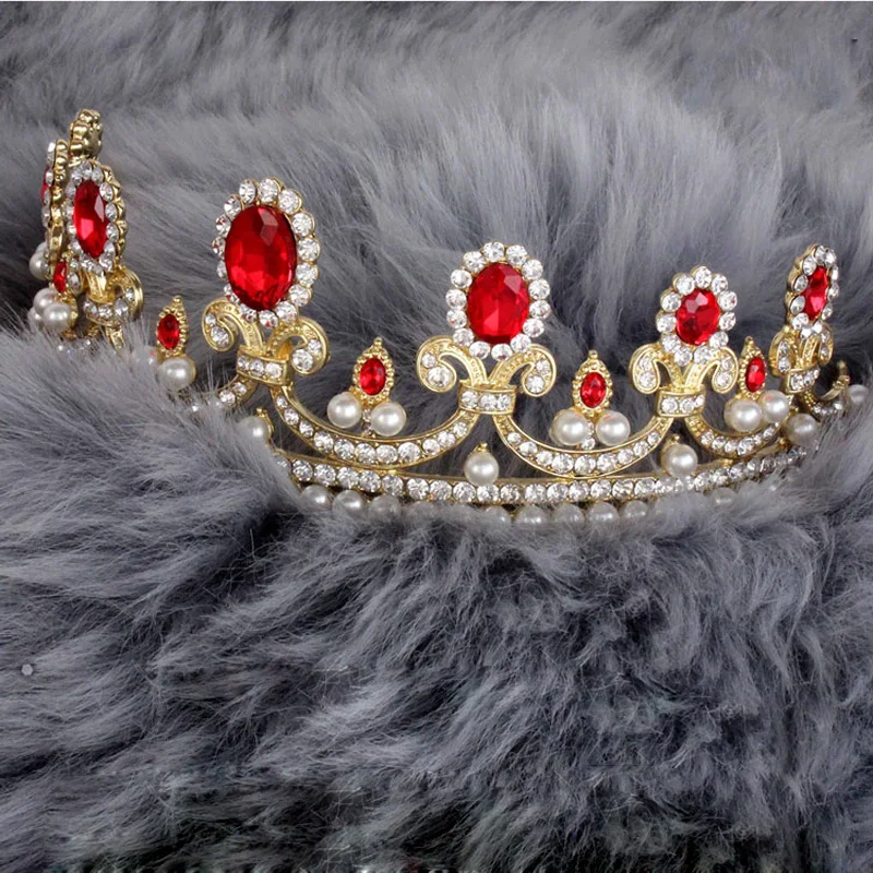Великолепная красная Хрустальная жемчужная свадебная тиара Quinceanera короны