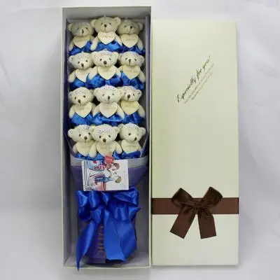 12pcs royal blue 21 шт./кор. 9 шт. Kawaii плюшевый медведь игрушки 12 шт. розовое мыло цветок Романтический мультфильм игрушки букет на День святого Валентина, подарок девушке - Цвет: 12pcs royal blue