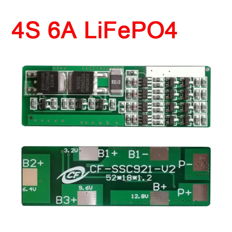 4S ячейка 12V 6A Lifepo4 литиевая железная фосфат батарея защитная доска 3 2 V x4 12 8 v для
